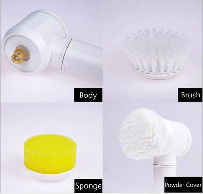 5-in-1 Electric Cleaning Brush with three interchangeable heads for versatile cleaning tasks