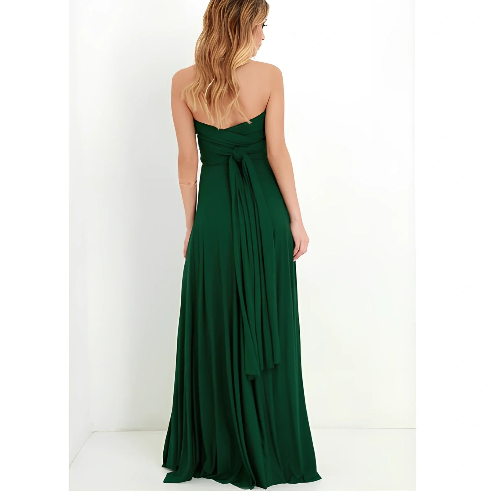 Women's khaki multiway bandage maxi dress with long straps, backless lace design, floor-length 158cm swing skirt in polyester milk silk