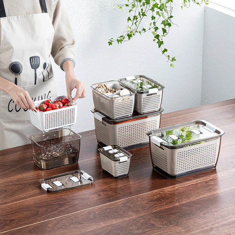 Premium refrigerator storage organizer for produce, designed to keep fruits and vegetables fresh and organized in the fridge