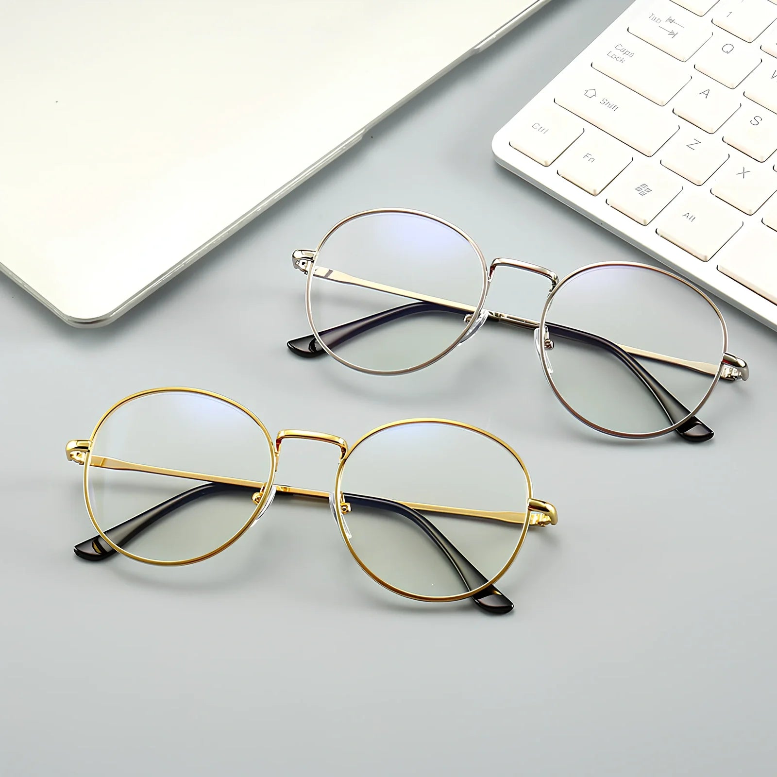 Anti-blue light computer glasses in black frame blocking 40% blue rays, with brown gold silver options for eye protection