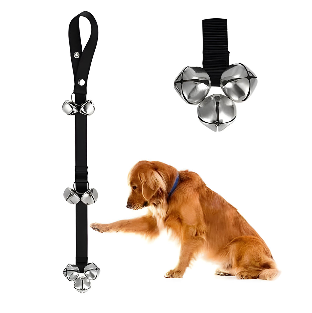 Dog training doorbell with black adjustable rope and bell, 85cm length, for housebreaking