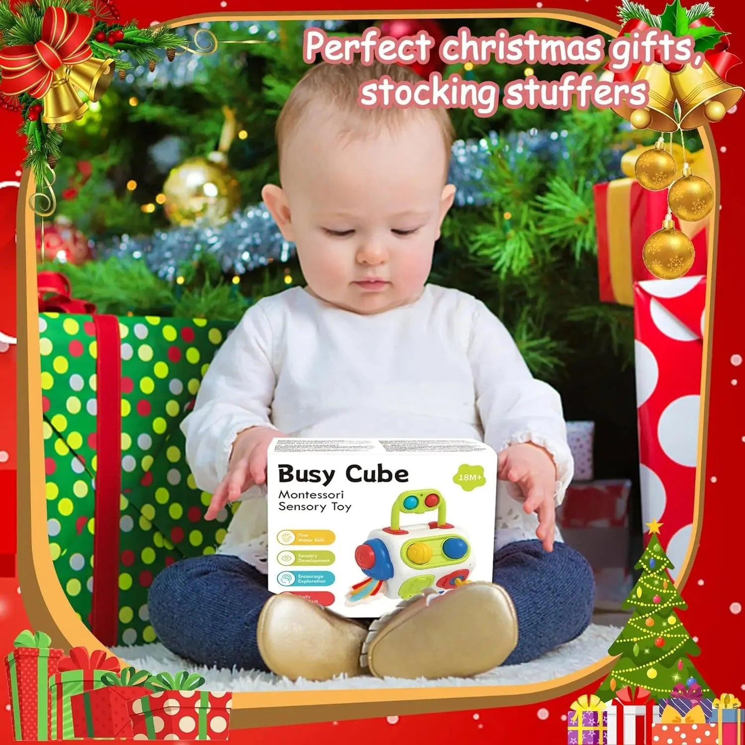 9-in-1 busy cube plastic sensory toy for toddlers aged 1-3 years, eight-sided design with multiple fidget activities