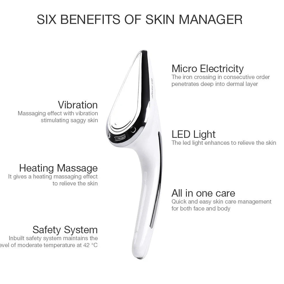 Skin small iron beauty device measuring 215x72x61mm with six core skincare functions