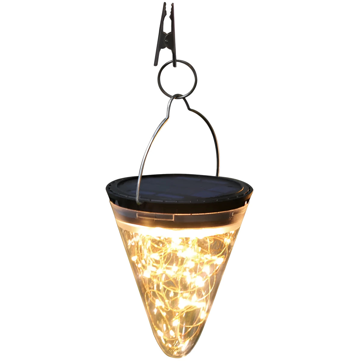 Solar conical starry sky garden light with IP65 waterproof rating, 130 x 150 mm, warm yellow LED output