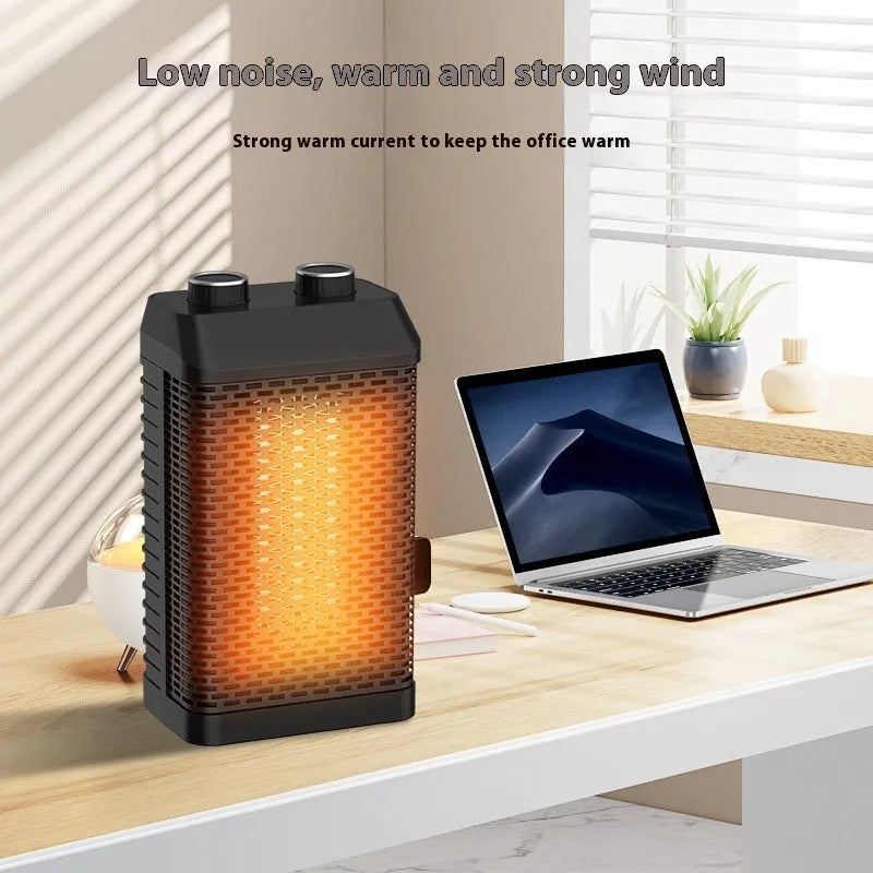 Black remote control desktop heater with shaking head function and digital controls
