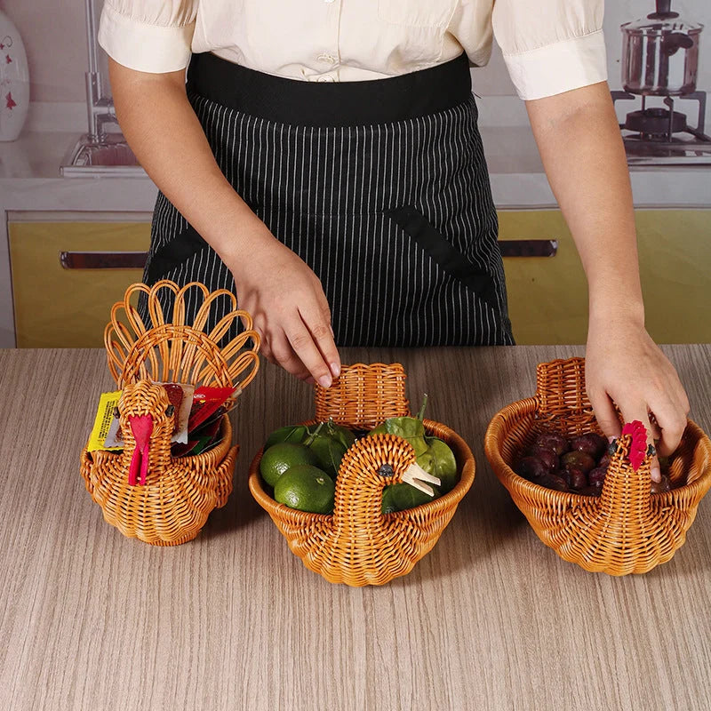 Deer-shaped rattan fruit basket for kitchen storage and decor