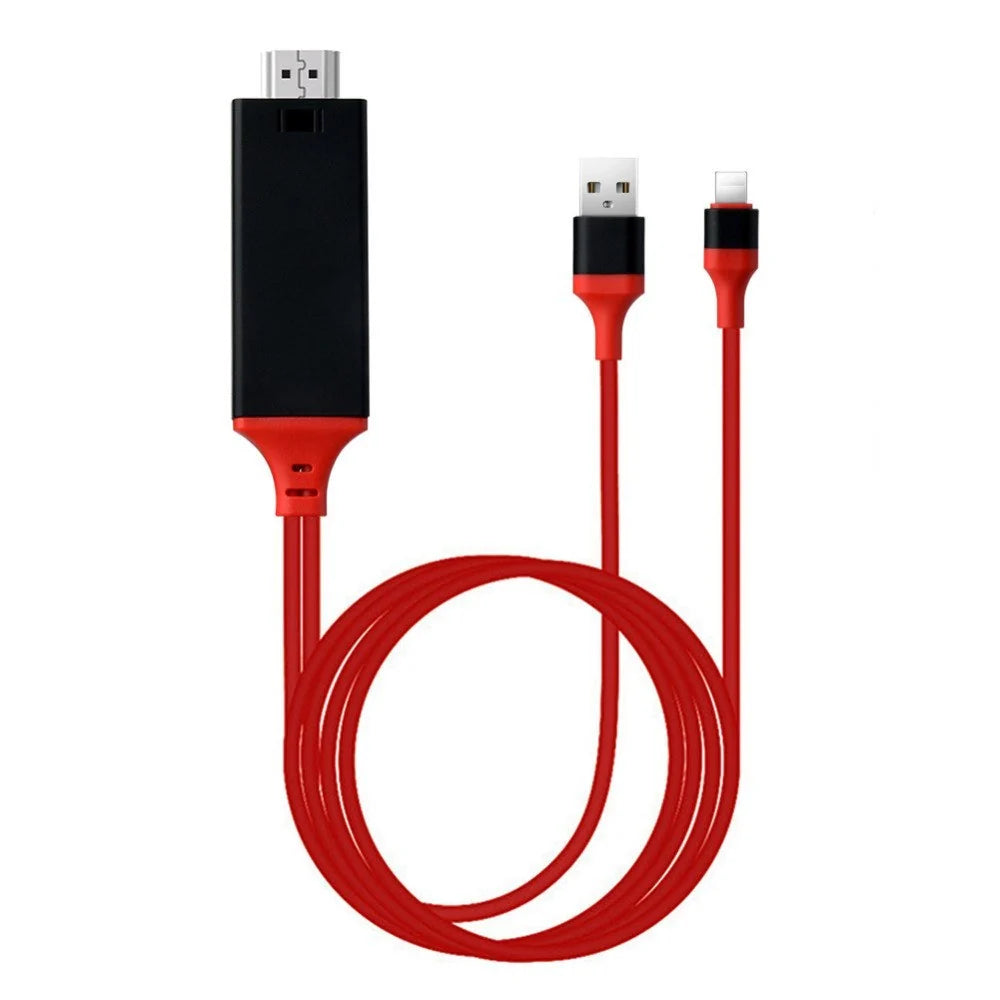 Type-C to HDMI mobile phone projection cable in black, white, and red, 2M length