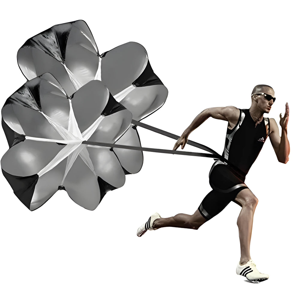 Black 56 inch polyester speed training parachute with adjustable waist belt for running resistance training