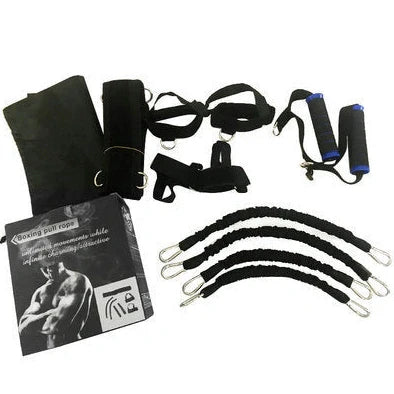 Bounce training device with elastic ropes, adjustable waist belt, ankle straps, and bracelet straps for resistance exercises