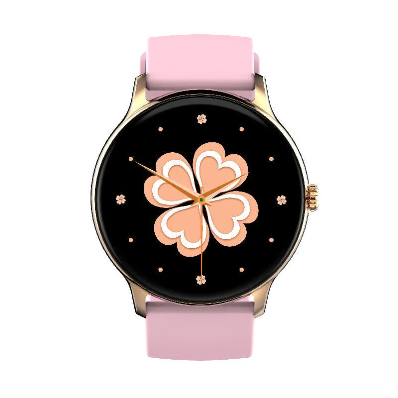 Bluetooth smartwatch with blood pressure monitoring on wrist showing 1.28-inch display