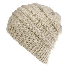 Mixed colour knitted wool hat for ladies with ponytail opening, available in various colours
