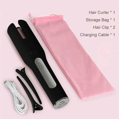 Wireless Automatic Curler with USB LCD Screen and Ceramic Heating in Pink and White