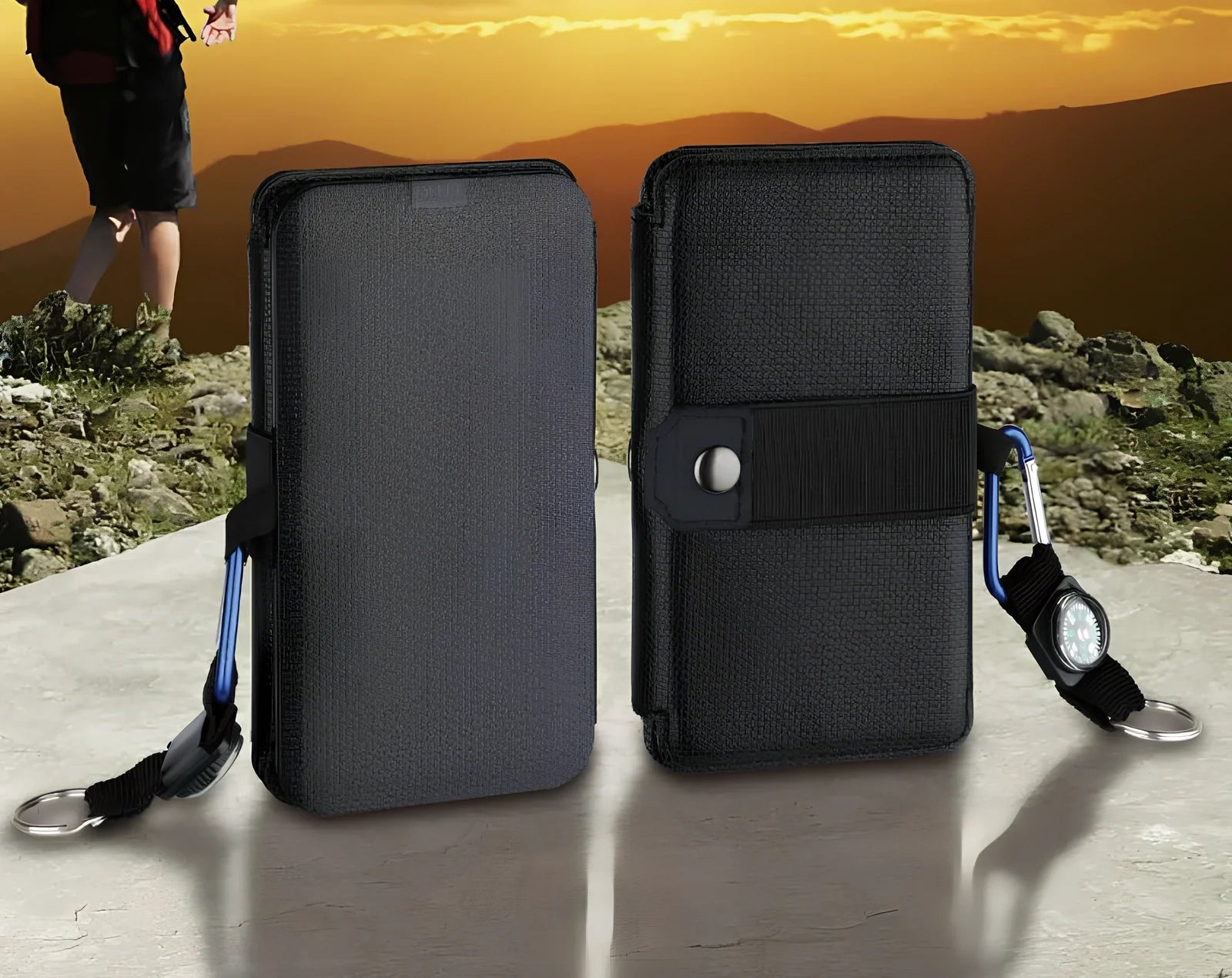 8W folding solar charger with expanded monocrystalline panel showing USB output port