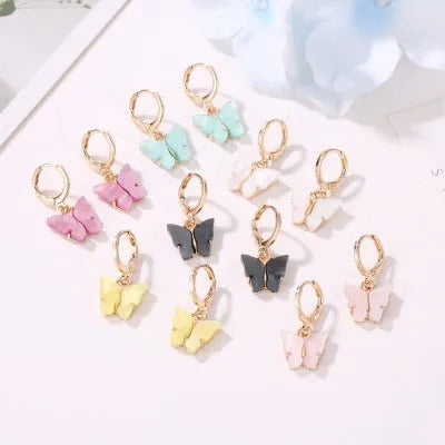 Women's colourful acrylic butterfly earrings with alloy frame in blue colour option 11536