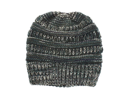 Mixed colour knitted wool hat for ladies with ponytail opening, available in various colours