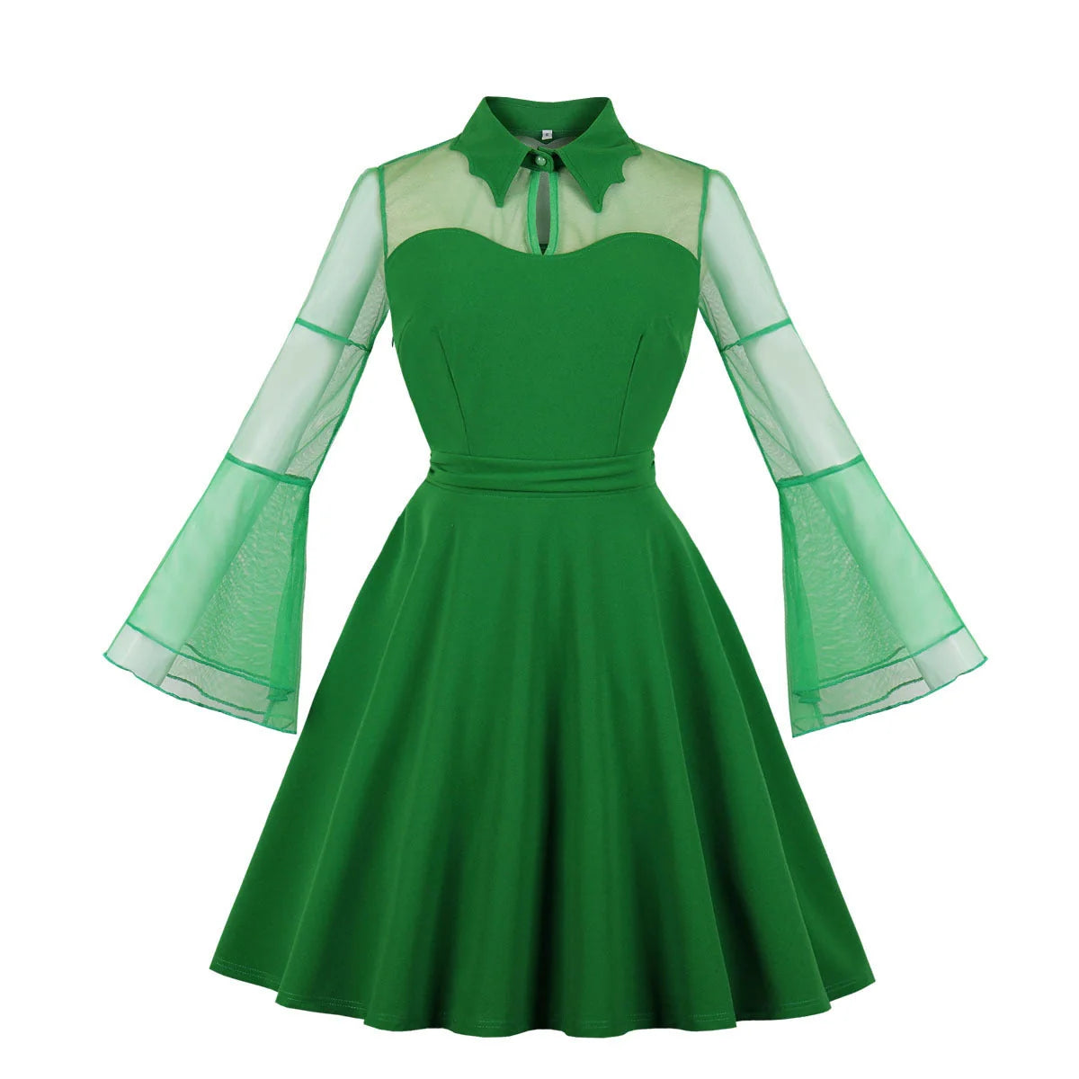 Vintage dress with lapel collar and nine-point sleeves in red and black