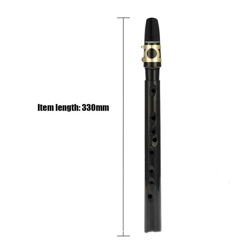 Portable mini saxophone in black with alto mouthpiece, includes velvet bag and reeds