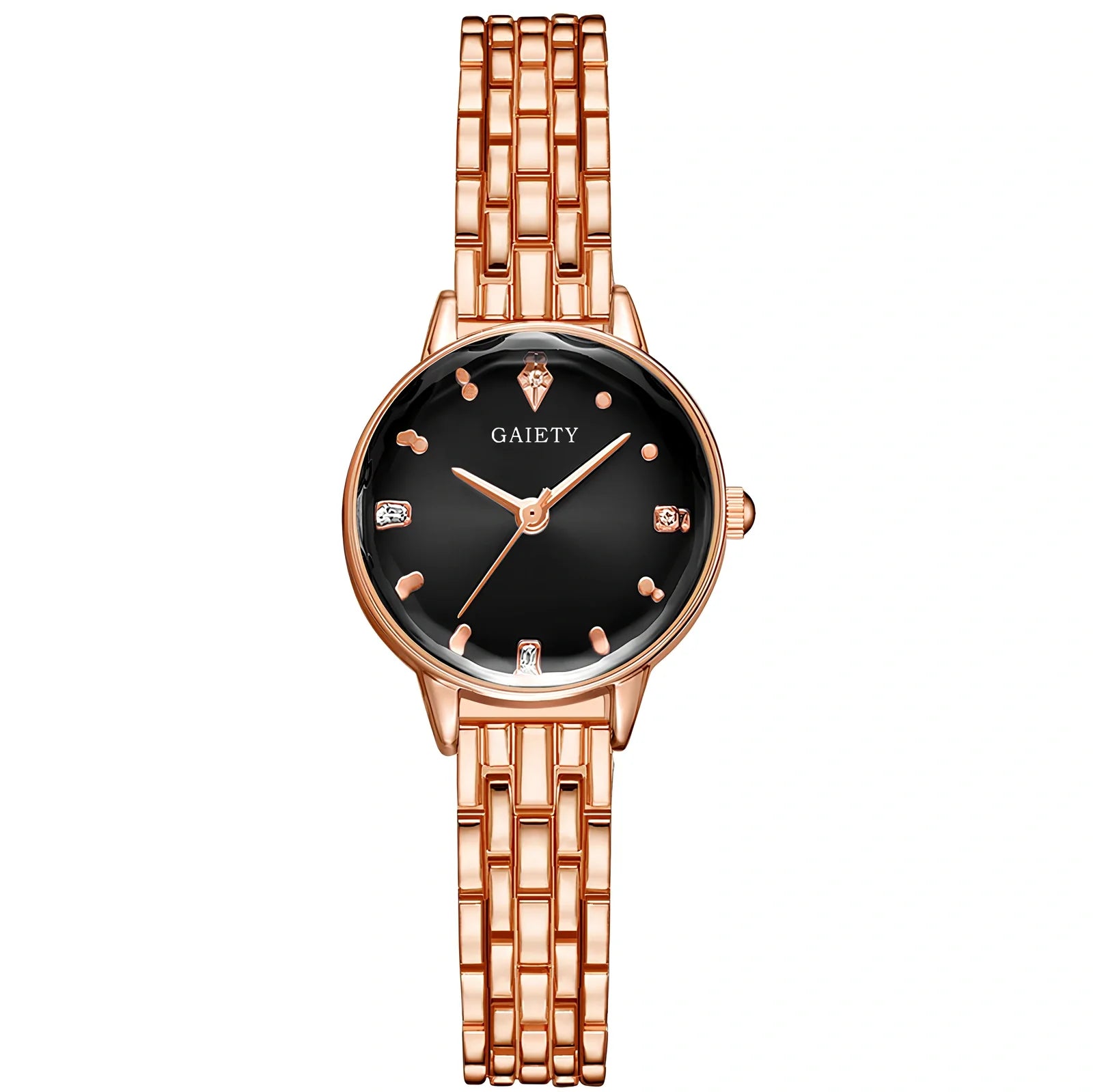 Women's alloy quartz watch in black with 40mm case, 9mm thick, 230mm band, quartz movement for daily accuracy