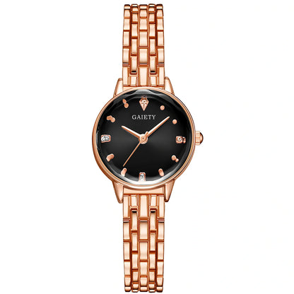 Women's alloy quartz watch in black with 40mm case, 9mm thick, 230mm band, quartz movement for daily accuracy