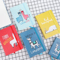 Alpaca cartoon design notebook in A5, A6, and A7 sizes with yellow paper pages.