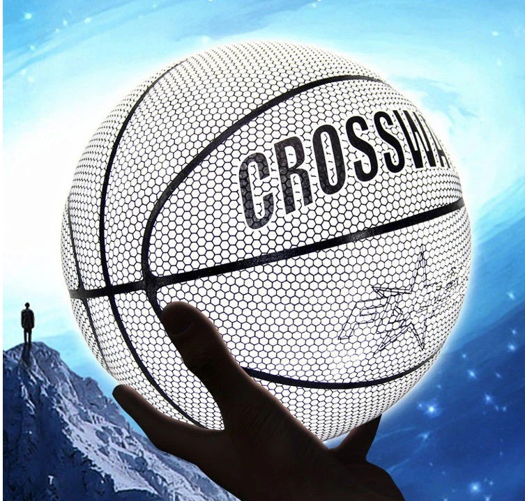Luminous Reflective Basketball with Crossway Logo in reflective white, black, and colourful black options