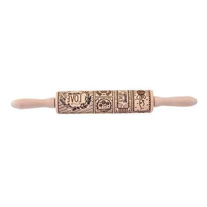 Christmas Snowflake Rolling Pin with detailed engraving on natural hardwood