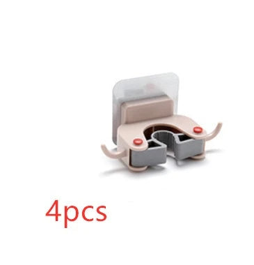 Adhesive Wall-Mounted Mop and Broom Holder with Double-Hook Design for Organizing Cleaning Tools