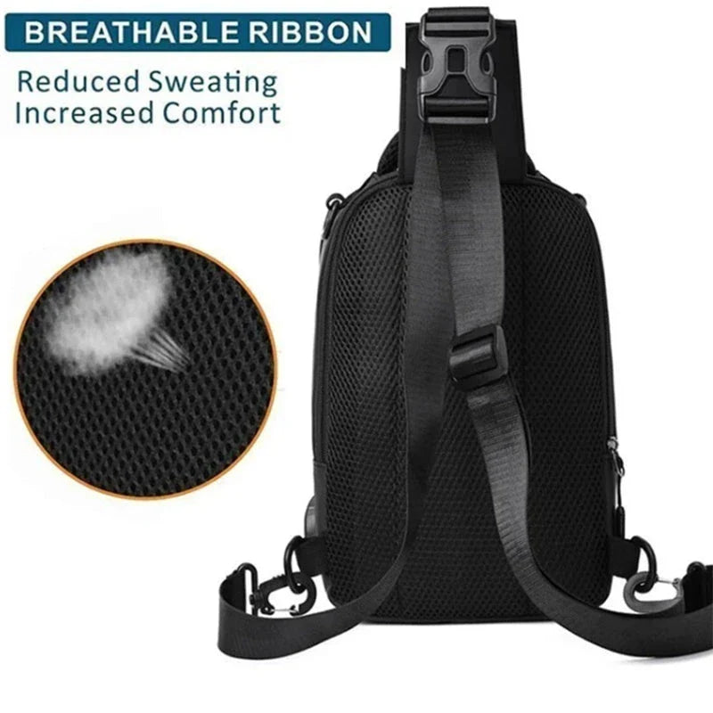 A versatile crossbody backpack for men with multiple pockets and a sleek, square profile for convenient, hands-free carry