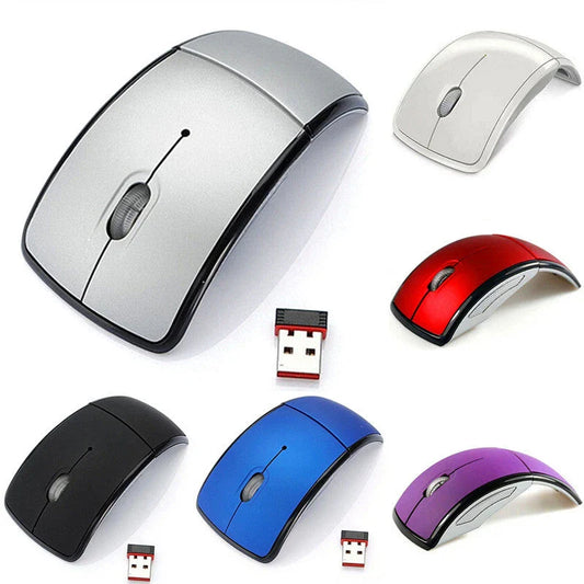 Wireless foldable mouse in various colours, showcasing compact and portable design