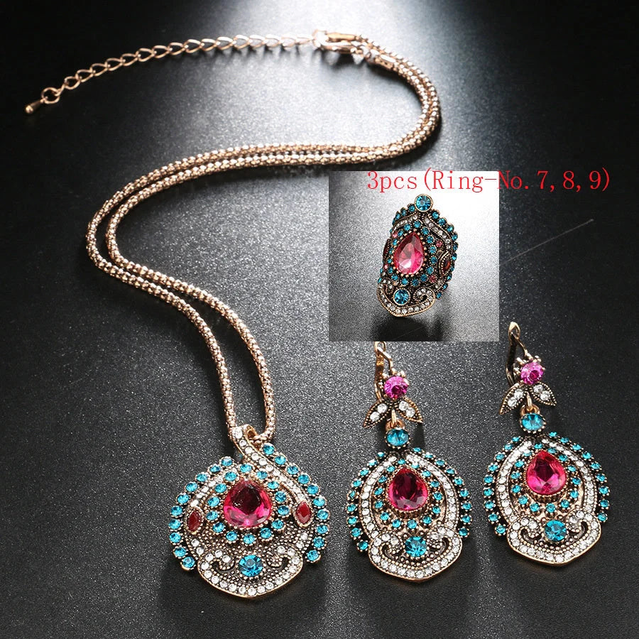 Bohemian style electroplated alloy jewelry set including earrings and necklaces