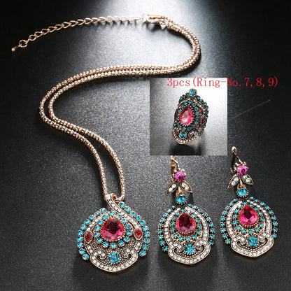 Bohemian style electroplated alloy jewelry set including earrings and necklaces