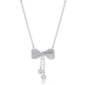 S925 sterling silver bow pendant necklace with O-ring chain, silver colour, 40-45cm adjustable length