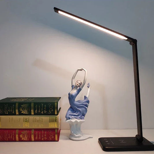 Wireless charging LED desk lamp with adjustable lighting and auto timer function