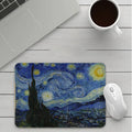 Cartoon design mouse pad on a desk, showing non-slip rubber base and cloth top surface.