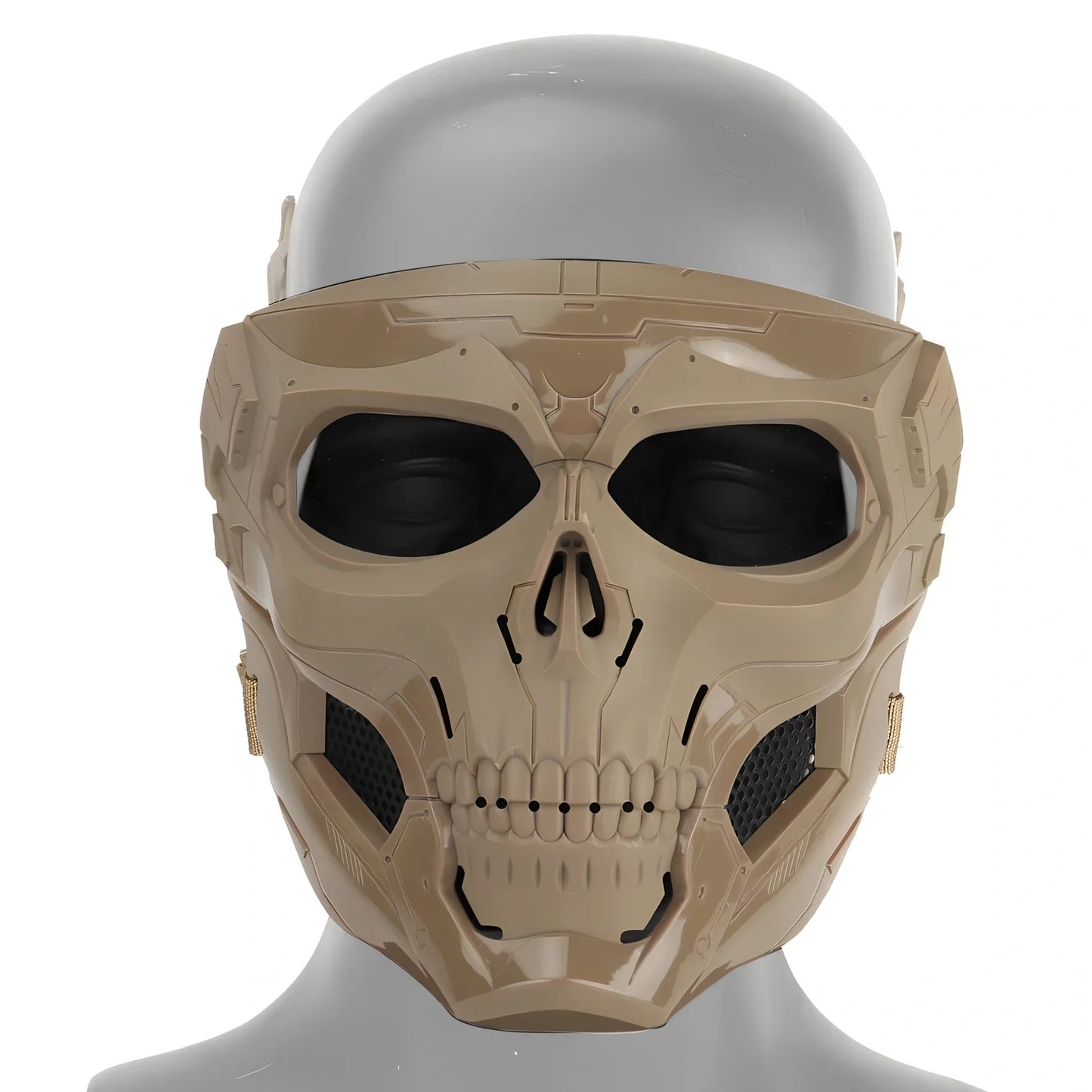 Black skull horror helmet mask 19x18cm with transparent PC goggles and adjustable bands for airsoft protection