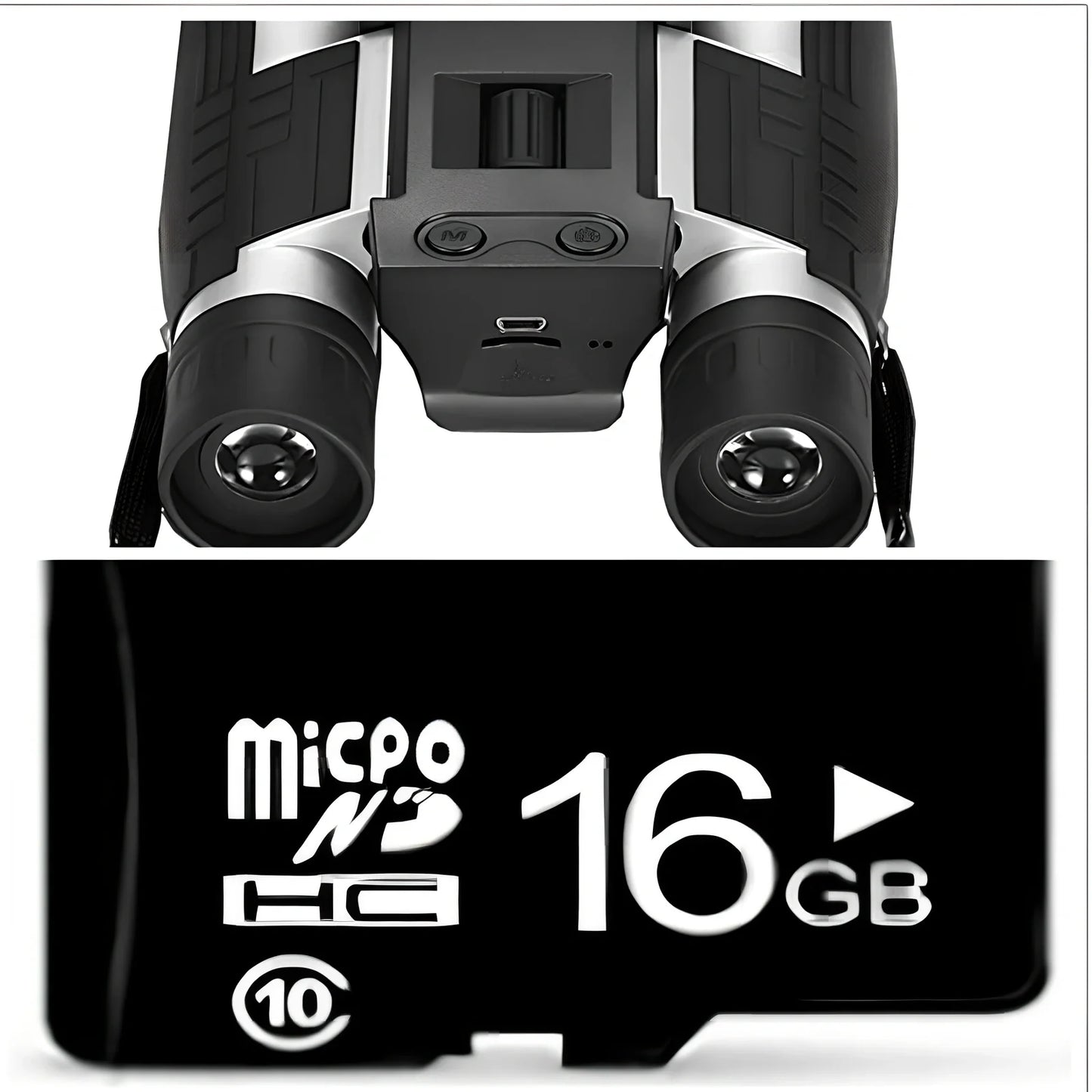 12x32 digital camera binoculars with black nylon housing and 2.5-inch LCD display