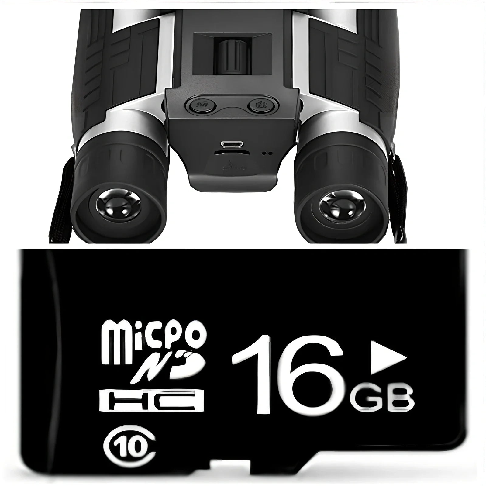 12x32 digital camera binoculars with black nylon housing and 2.5-inch LCD display