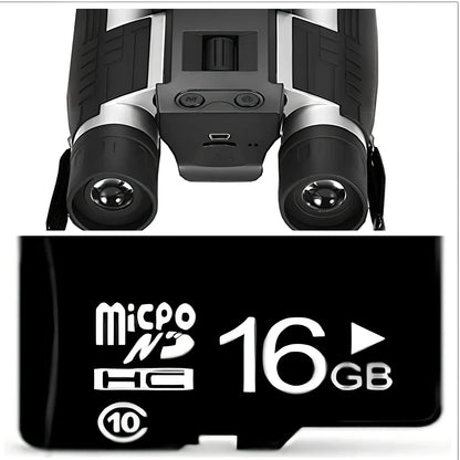 12x32 digital camera binoculars with black nylon housing and 2.5-inch LCD display