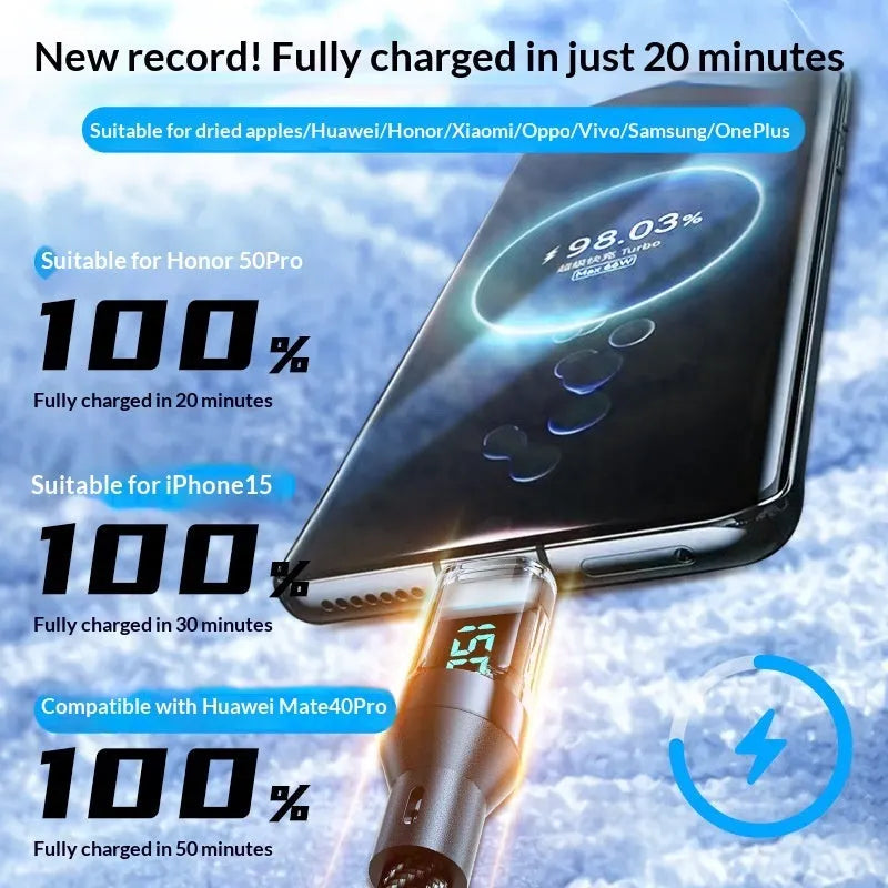 Smart digital display Type-C cable 240W braided nylon black for fast charging