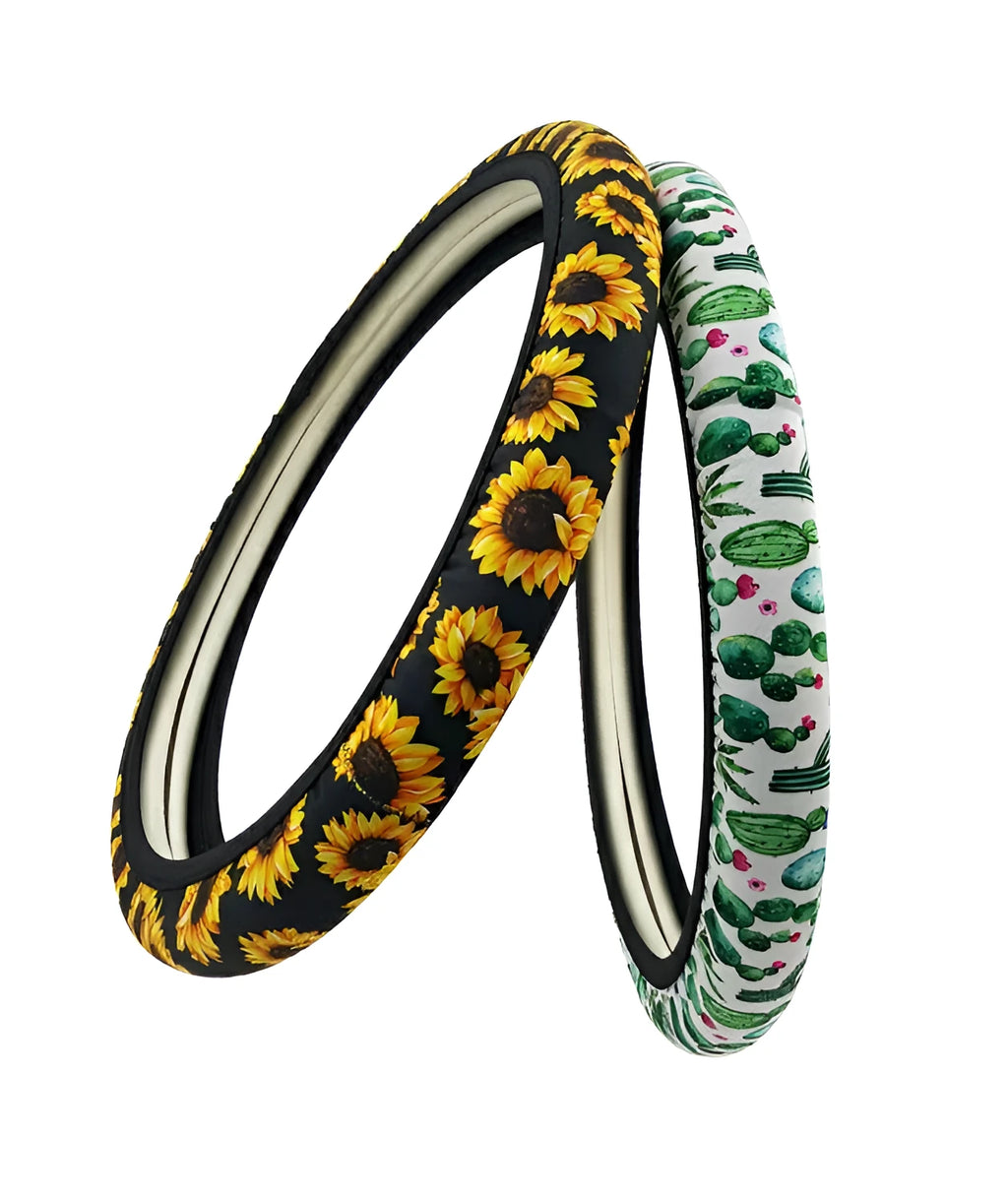 Neoprene car steering wheel cover in diving fabric, universal fit for 38-40cm wheels, multiple colours including green and stripe