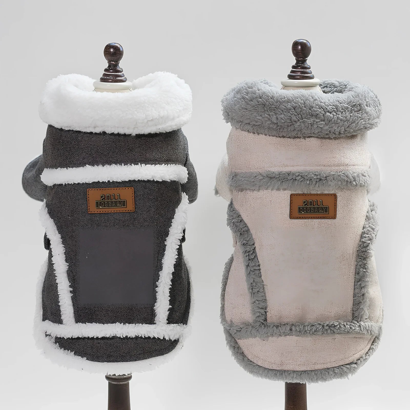 Thick warm velvet jacket for French Bulldog in dark grey, size L with 32cm back length