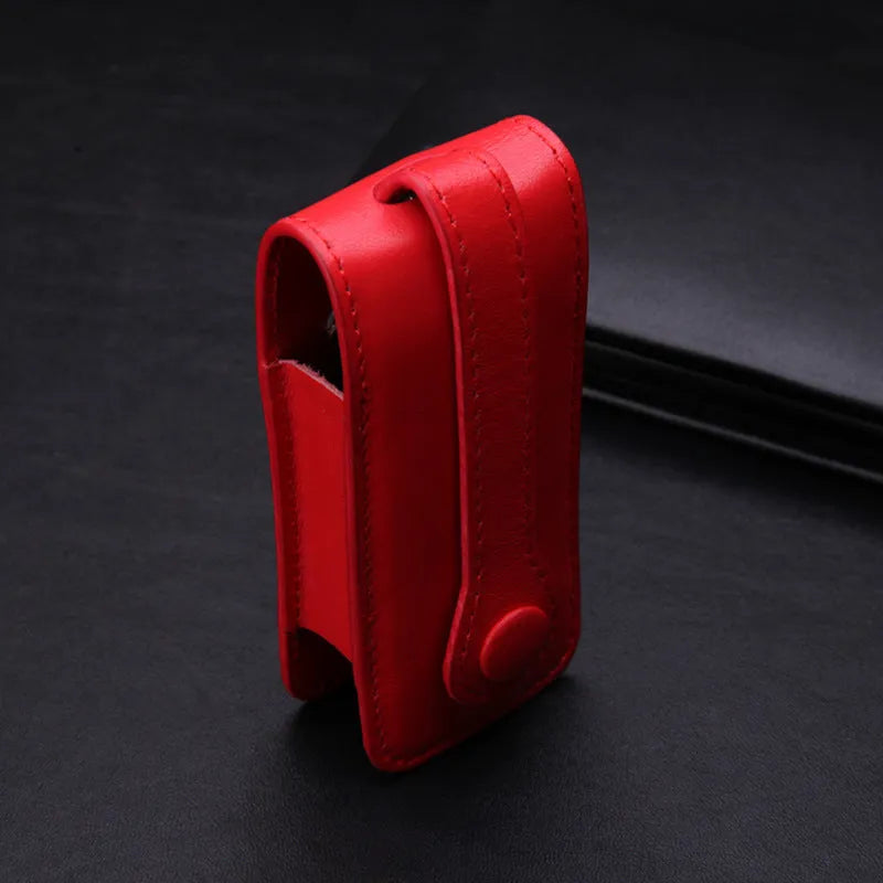 Cow leather key case for Porsche with belt buckle closure in black colour