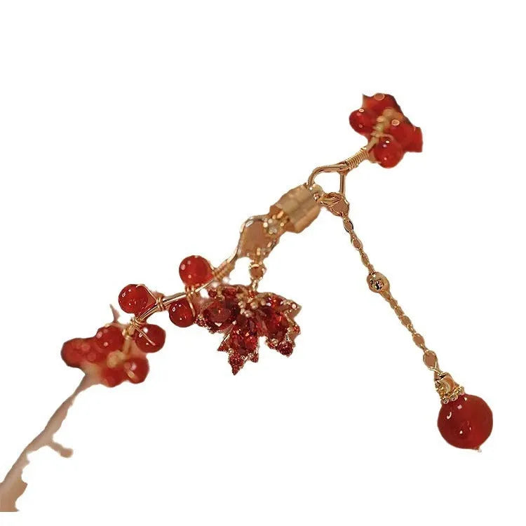 Red ginkgo leaf Chinese style magnetic bracelet with alloy electroplating