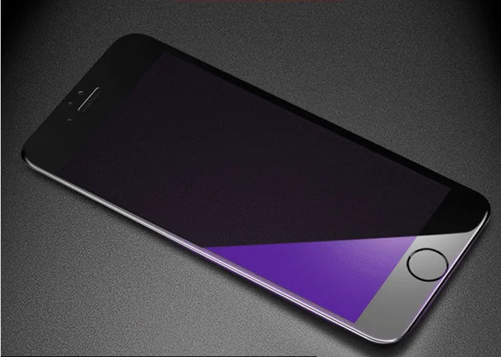 iPhone tempered glass screen protector with black soft edge shown on a phone