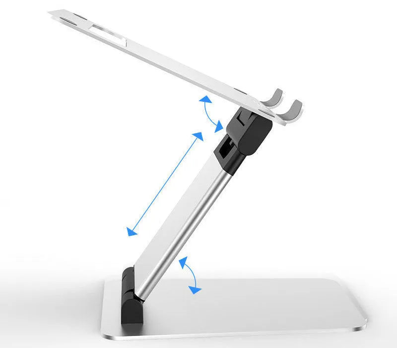 Silver folding double-arm stand for 17 inch notebook computer with aluminium alloy construction