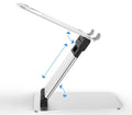 Silver folding double-arm stand for 17 inch notebook computer with aluminium alloy construction