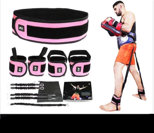 Leg squat boxing combat training resistance bands in orange, pink, and green