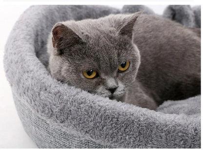 Cozy heart-shaped pet bed in grey and pink colors, designed for small, medium, and large dogs and cats