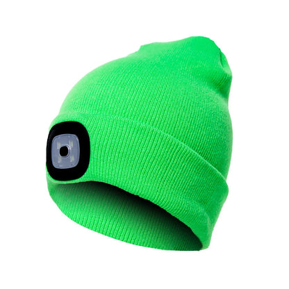 LED knit hat in various colors with integrated light for night safety