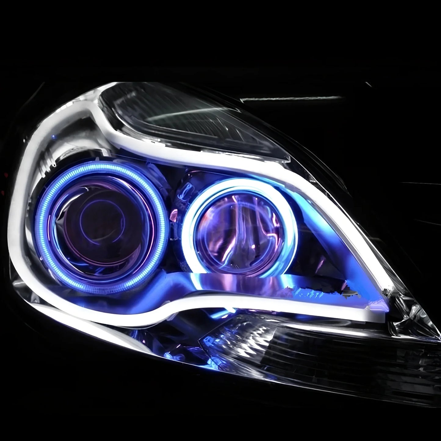 2-piece flexible 45cm LED angel eye DRL strips in white for car headlights, waterproof soft tube design